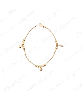 PULSERA ORO 18 KTS COLA RATON, BOLITAS +DELFIN, CORAZON Y ESTRELLA