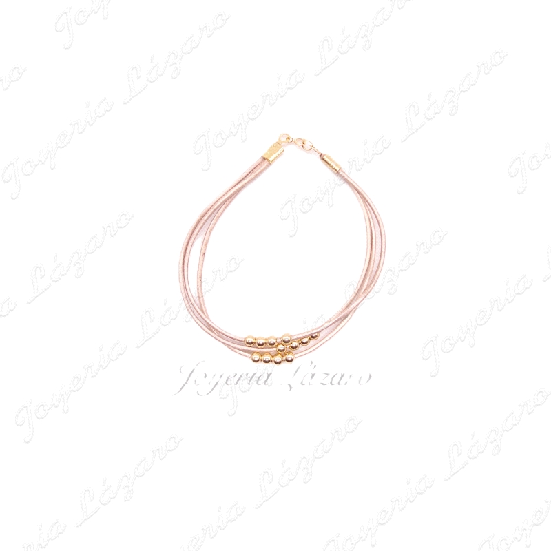 PULSERA ORO 18 KTS 3 HILOS NUDE+ BOLAS PASADAS