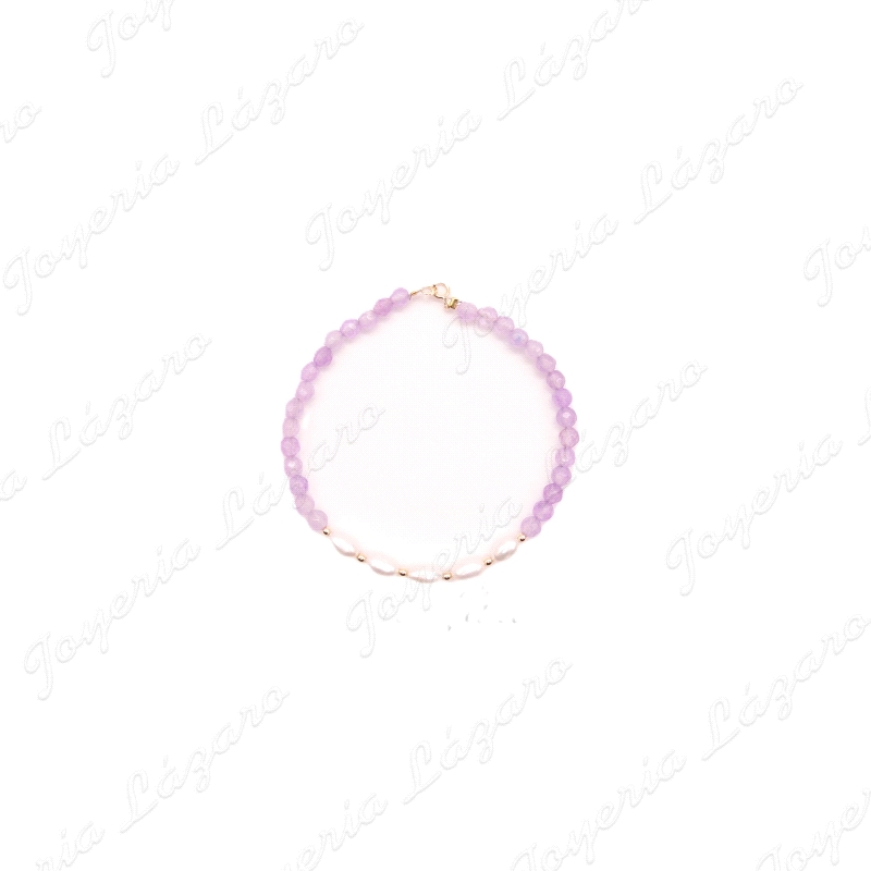 PULSERA ORO 18 KTS PERLAS+CRISTALES MALVA
