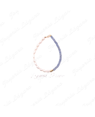 PULSERA ORO 18 KTS COMUNION PERLAS+CRISTALES AZULES