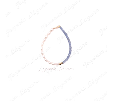 PULSERA ORO 18 KTS COMUNION PERLAS+CRISTALES AZULES