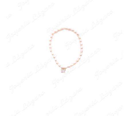 PULSERA ORO 18 KTS  ELASTICA PERLAS + MARIPOSA