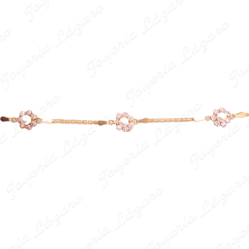 PULSERA ORO 18 KTS FLOR PERLAS + CIRCO NIÑA