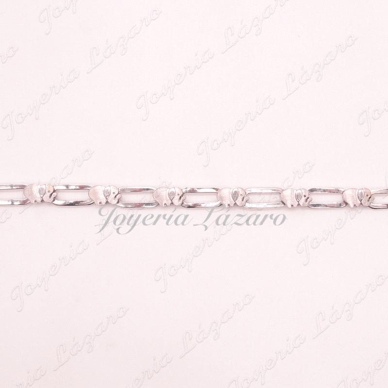 ORO 18 KTS PULSERA BLANCO BRILLO ELEFANTES MATE