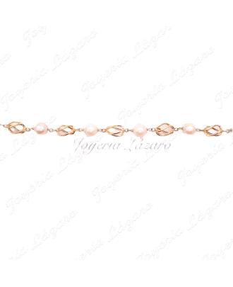 ORO 18 KTS PULSERA PERLA SINT. JAULAS GRANDES