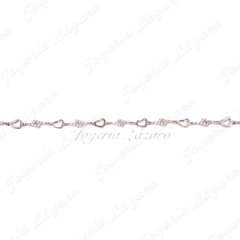 PULSERA 18KTS BL. CORAZONES  CALADOS Y CIRCO ENTRE PIEZAS
