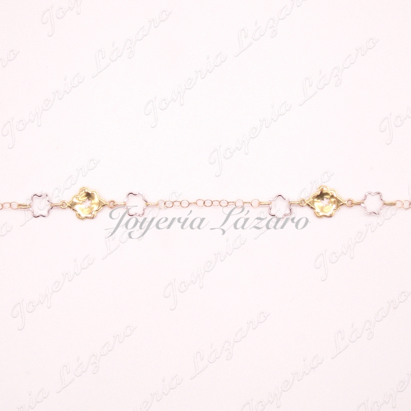 PULSERA ORO 18KTS BICOLOR FLORES