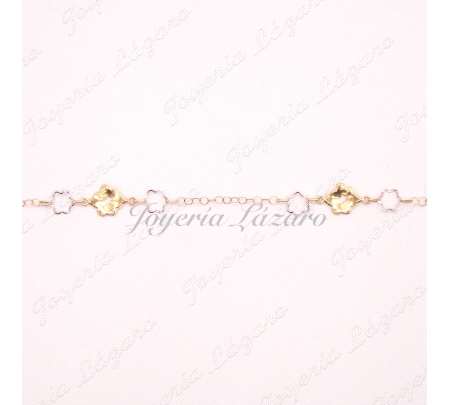 PULSERA ORO 18KTS BICOLOR FLORES