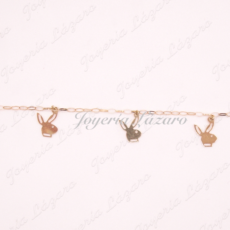 PULSERA ORO  18KTS COLGANTES CONEJITOS PLAY BOY
