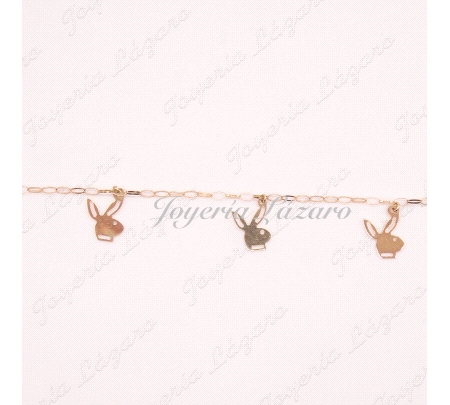 PULSERA ORO  18KTS COLGANTES CONEJITOS PLAY BOY