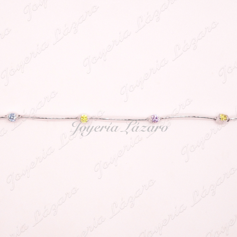 PULSERA SRA. ORO 18KTS BLANCO PIEDRAS GARRAS COLORES