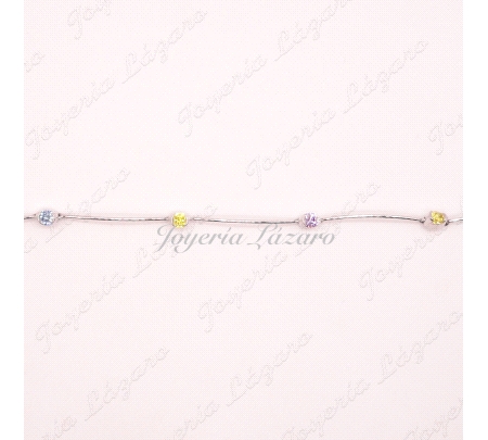 PULSERA SRA. ORO 18KTS BLANCO PIEDRAS GARRAS COLORES