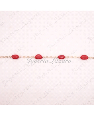 PULSERA SRA ORO. 18KTS CADENA TRIANGULITOS PIEDRAS CORAL
