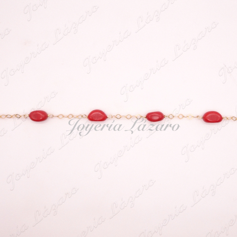 PULSERA SRA ORO. 18KTS CADENA TRIANGULITOS PIEDRAS CORAL
