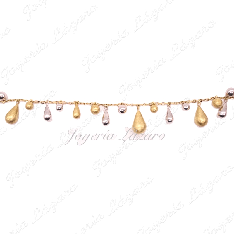 PULSERA SRA.18KTS BICOLOR CHUPONES MATE Y BRILLO COLGANTES