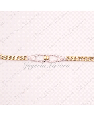 PULSERA SRA.18KTS BICOLOR BARBADA +ESLABONES DISEÑO BLANCO
