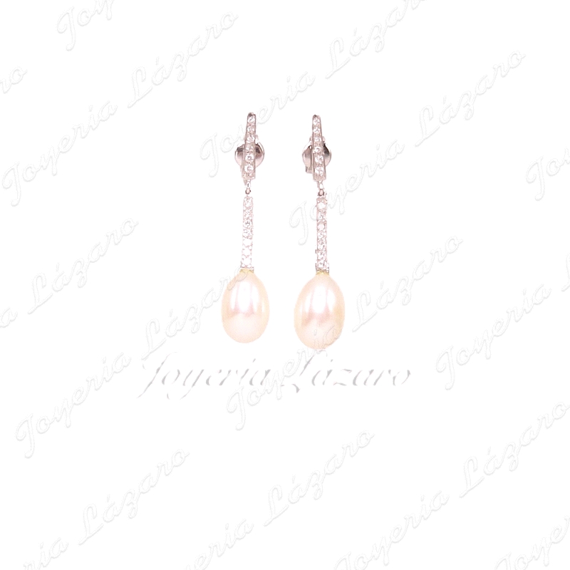 PEND. 18KTS BLANCO PERNO MICROCIRCO+ PERLA GOTA C. PRESION.