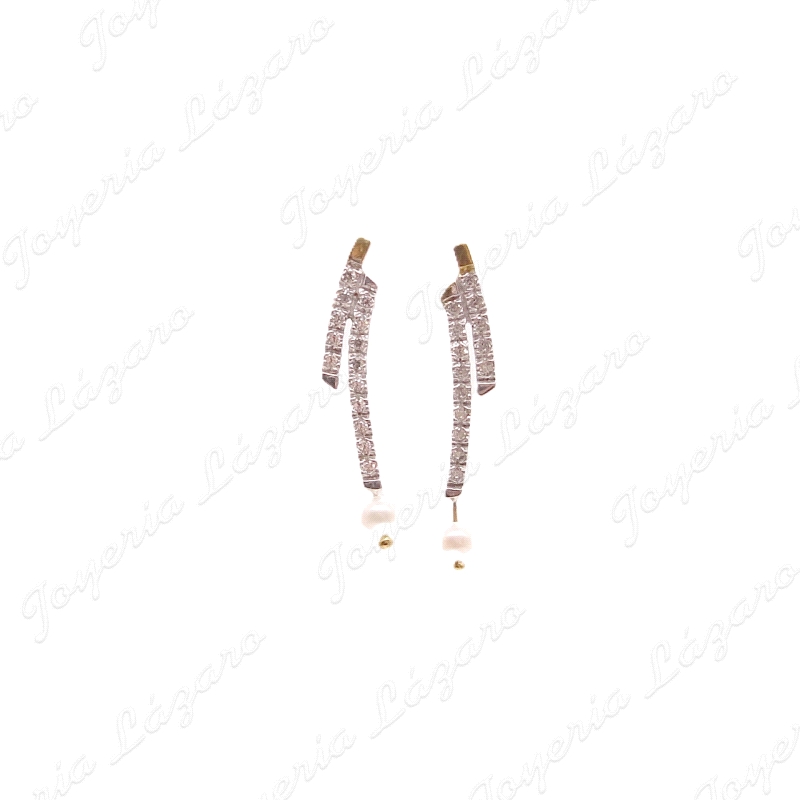 PEND. 18KTS BLANCO 2 FILAS ESCALA CIRCO ENGASTE+PERLITA BOLA TERMINAL