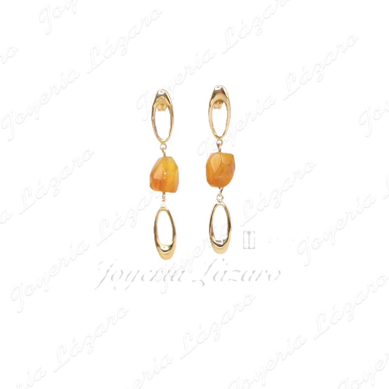 PENDIENTE LARGO 18KTS PRES. 2 OVALOS+AMBAR