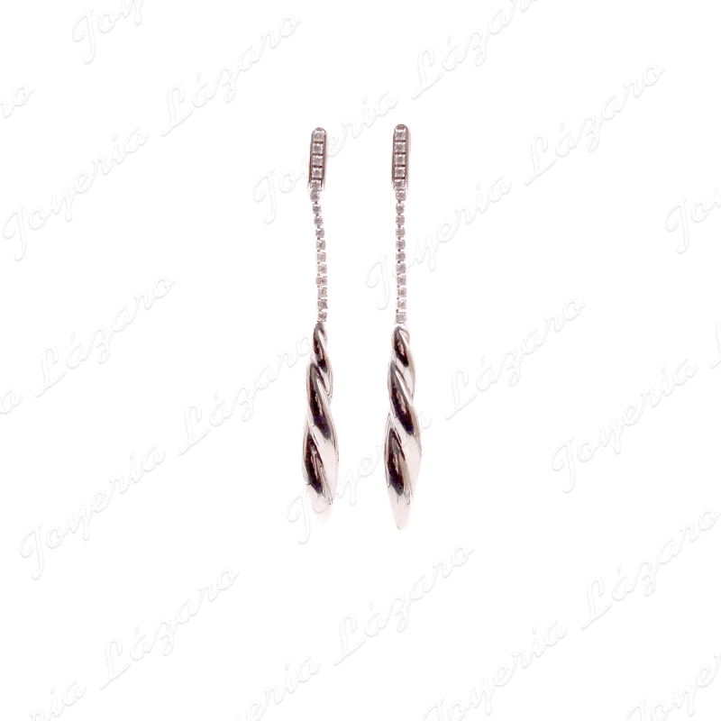 PENDIENTES  18KTS BL. NOVIA LARGOS RIVIERE CIRCO.+ESPIRALES