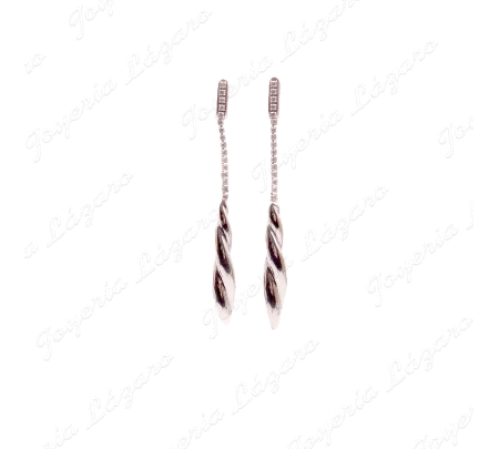 PENDIENTES  18KTS BL. NOVIA LARGOS RIVIERE CIRCO.+ESPIRALES
