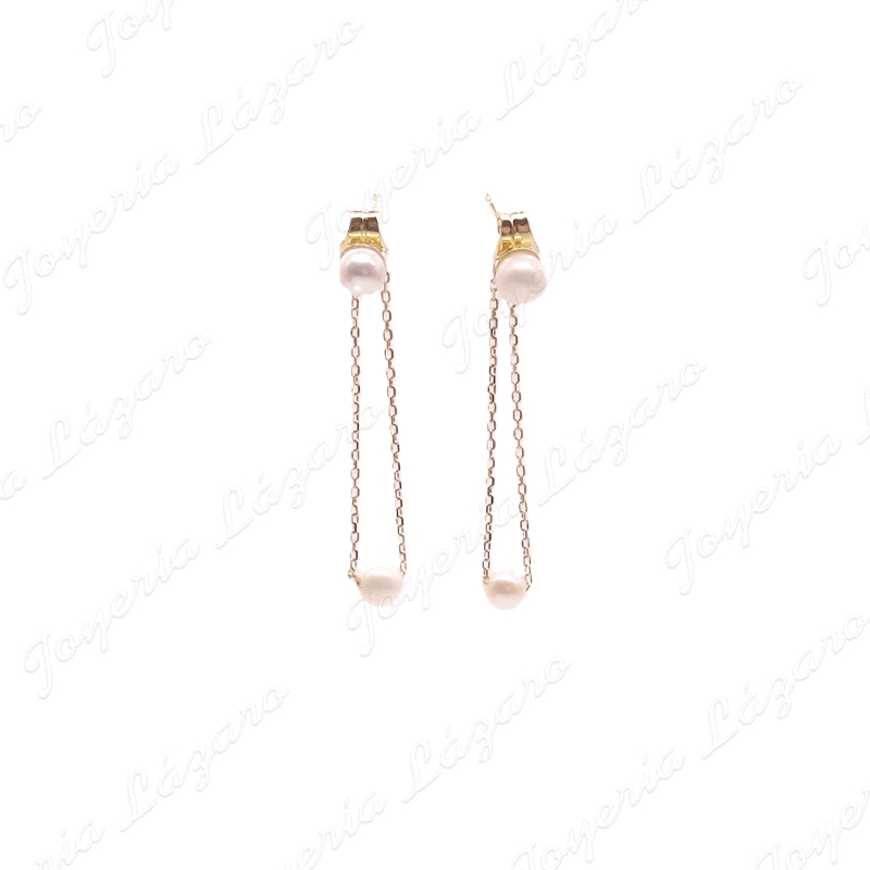 PEND. LARGOS ORO 18 KTS CADENITA LOBULO-PRESION DOS PERLITAS