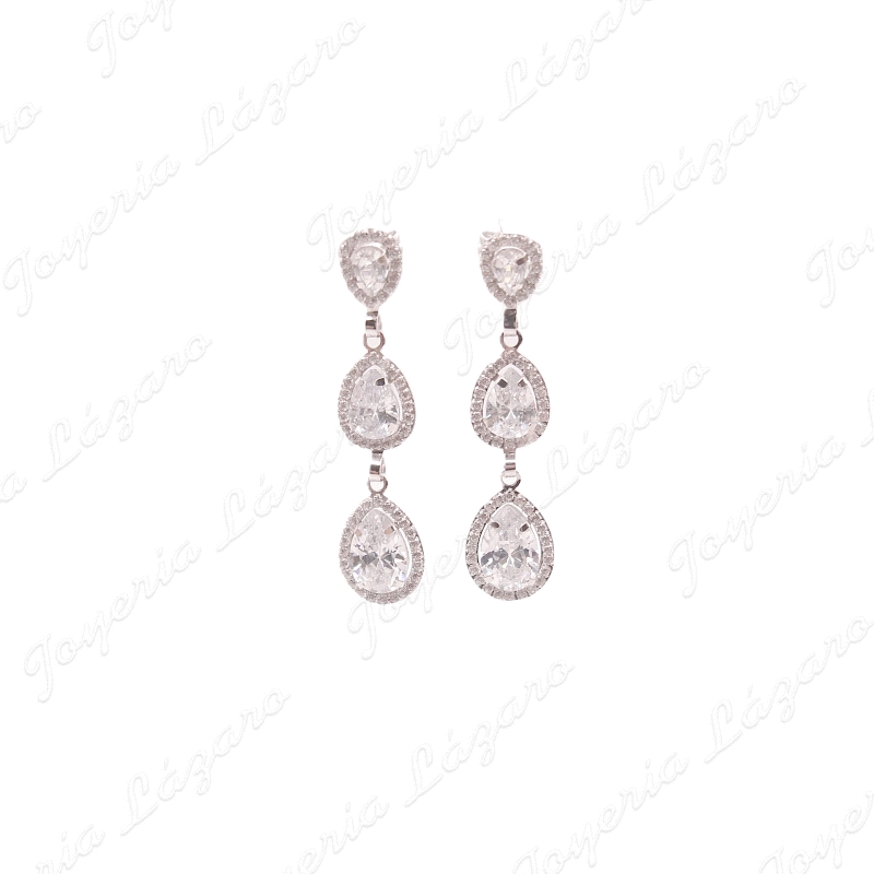 PEND. LARGOS ORO 18 KTS BLANCO, 3 LAGRIMAS CIRCO PERA