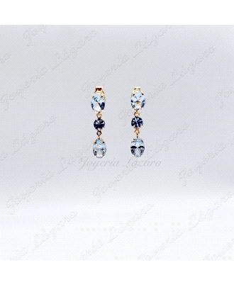 ORO 18 KTS PENDIENTES LARGOS 3 AGUAMARIN