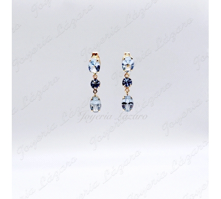 ORO 18 KTS PENDIENTES LARGOS 3 AGUAMARIN