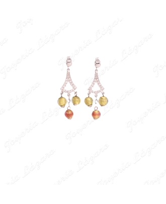 PEND. 18KTS LAR. TRAPECIO CIRCO + 3 BOLAS CRISTAL