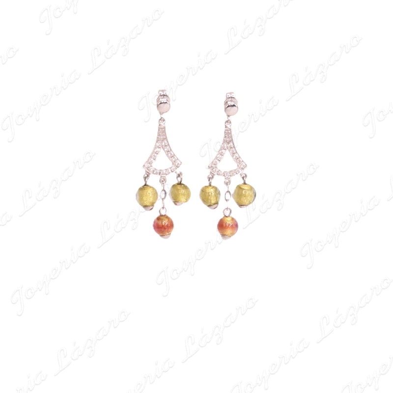 PEND. 18KTS LAR. TRAPECIO CIRCO + 3 BOLAS CRISTAL