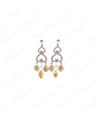 PEND. 18KTS LAR. TRAPECIO 3 BOLAS CRISTAL