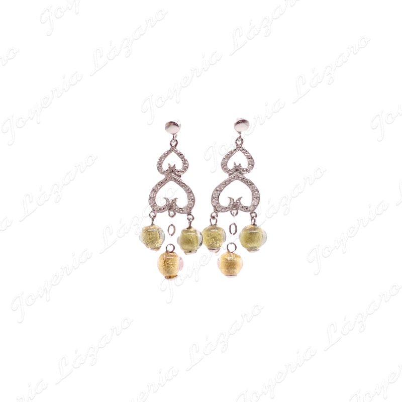 PEND. 18KTS LAR. TRAPECIO 3 BOLAS CRISTAL