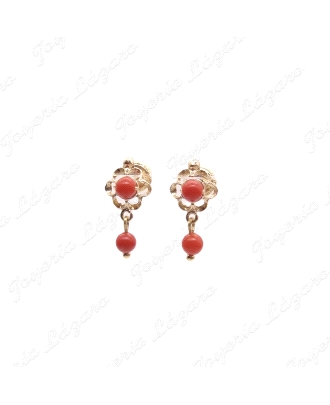 PEND. CORAL/SIMIL ORO 18 KTS ARQUILLO 1ª POSTURA BOLITA ROJA TORNILLO