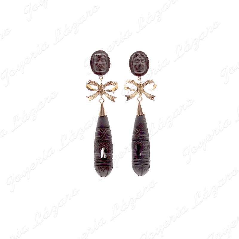 PEND. ORO 18 KTS EBANO/PALOSANTO 61MM CARAS, LAZO+CHUPONES 10X36 VENTA