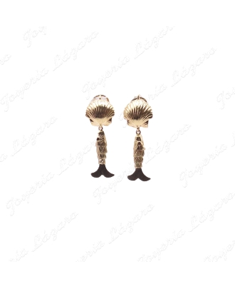 PEND. CORAL/SIMIL ORO 18 KTS PEZ+ VIEIRA EN LOBULO 3.5CM