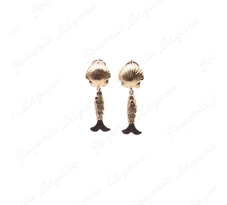 PEND. CORAL/SIMIL ORO 18 KTS PEZ+ VIEIRA EN LOBULO 3.5CM