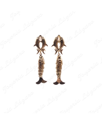 PEND. CORAL/SIMIL ORO 18 KTS 4.5CM PEZ+2DELFINES EN LOBULO