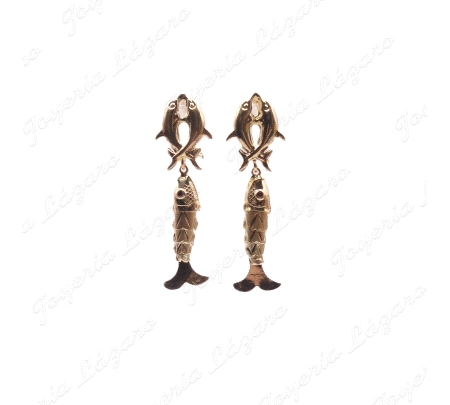 PEND. CORAL/SIMIL ORO 18 KTS 4.5CM PEZ+2DELFINES EN LOBULO