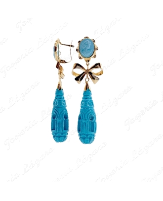 ORO 18 KTS PEND. CHUPONES AZUL TALLADOS+LAZO 10X8