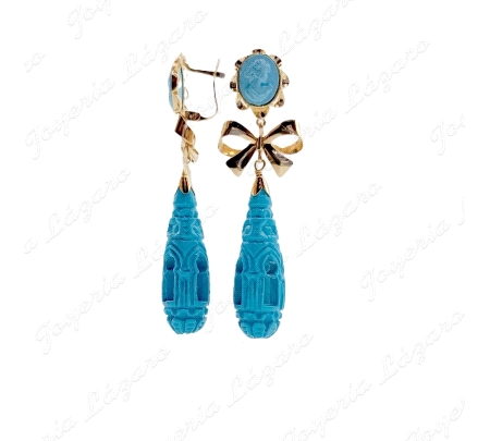 ORO 18 KTS PEND. CHUPONES AZUL TALLADOS+LAZO 10X8