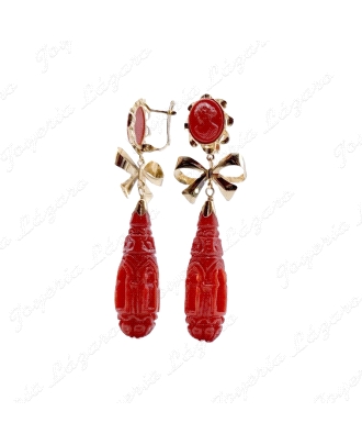 ORO 18 KTS PEND. CHUPONES ROJOS TALLADOS+LAZO 10X8