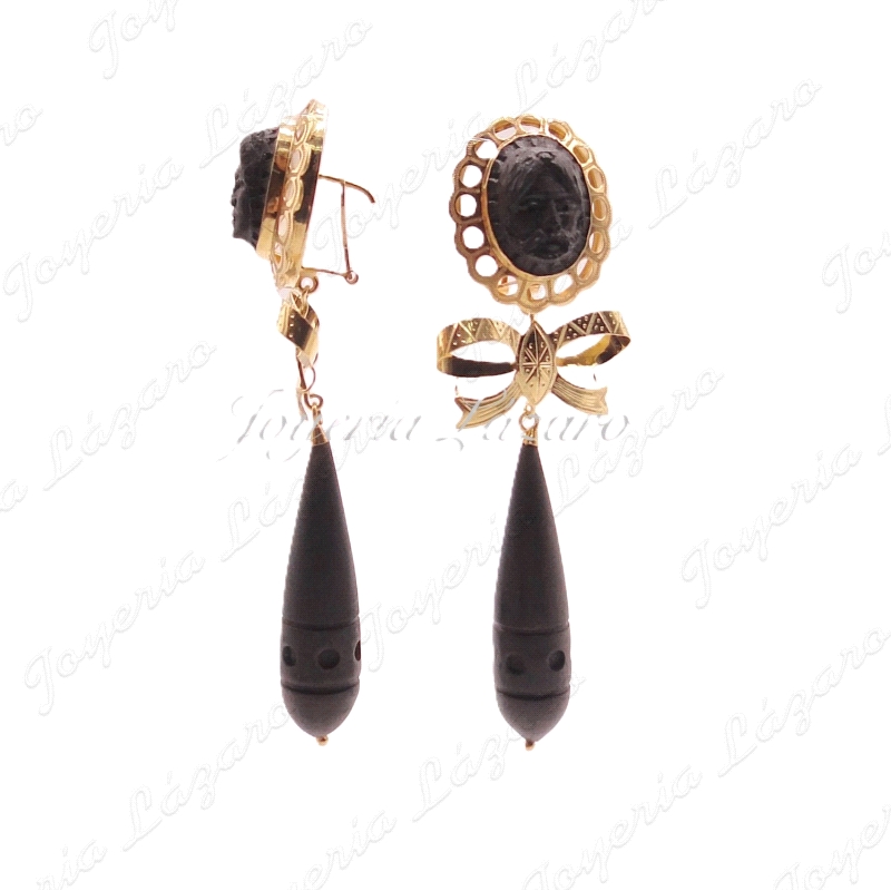 ORO 18 KTS PEND. PALOSANTO, EBANO CHUPONES LISOS