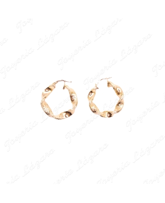 PEND. AROS ORO 18 KTS RIZADOS PUNTEADOS CON GRECA 6X20MM