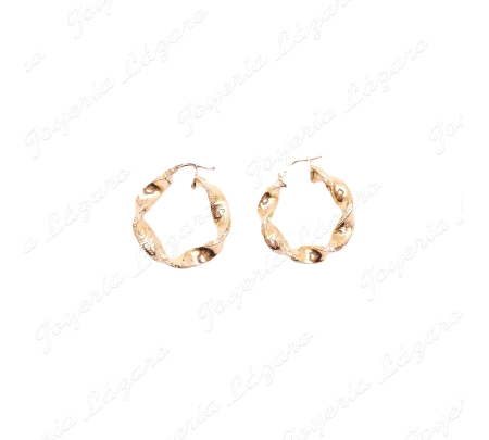 PEND. AROS ORO 18 KTS RIZADOS PUNTEADOS CON GRECA 6X20MM