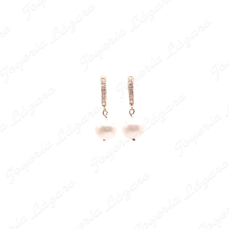 PEND. AROS ORO 18 KTS CIRCONITAS+PERLA COLGANDO CIERRE BISAGRA