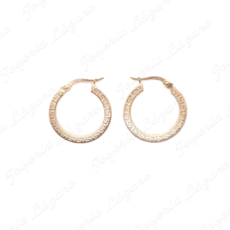 PEND. AROS ORO 18 KTS PLANOS GRECA 1 CARA 15MM