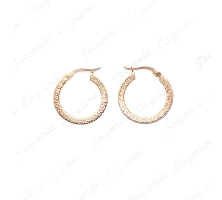 PEND. AROS ORO 18 KTS PLANOS GRECA 1 CARA 15MM