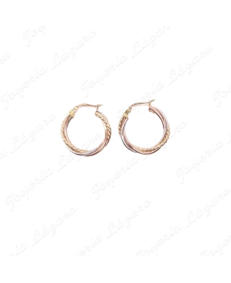 PEND. AROS ORO 18 KTS TRICOLOR 15MM INT 3 HILOS, 1 HILO RIZADO