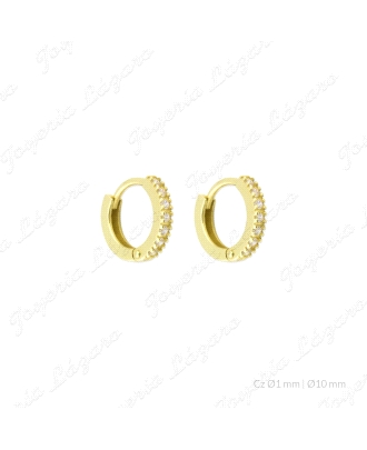 PEND. AROS ORO 18 KTS  10MM EXT, BISAGRA Y CIRCONITAS